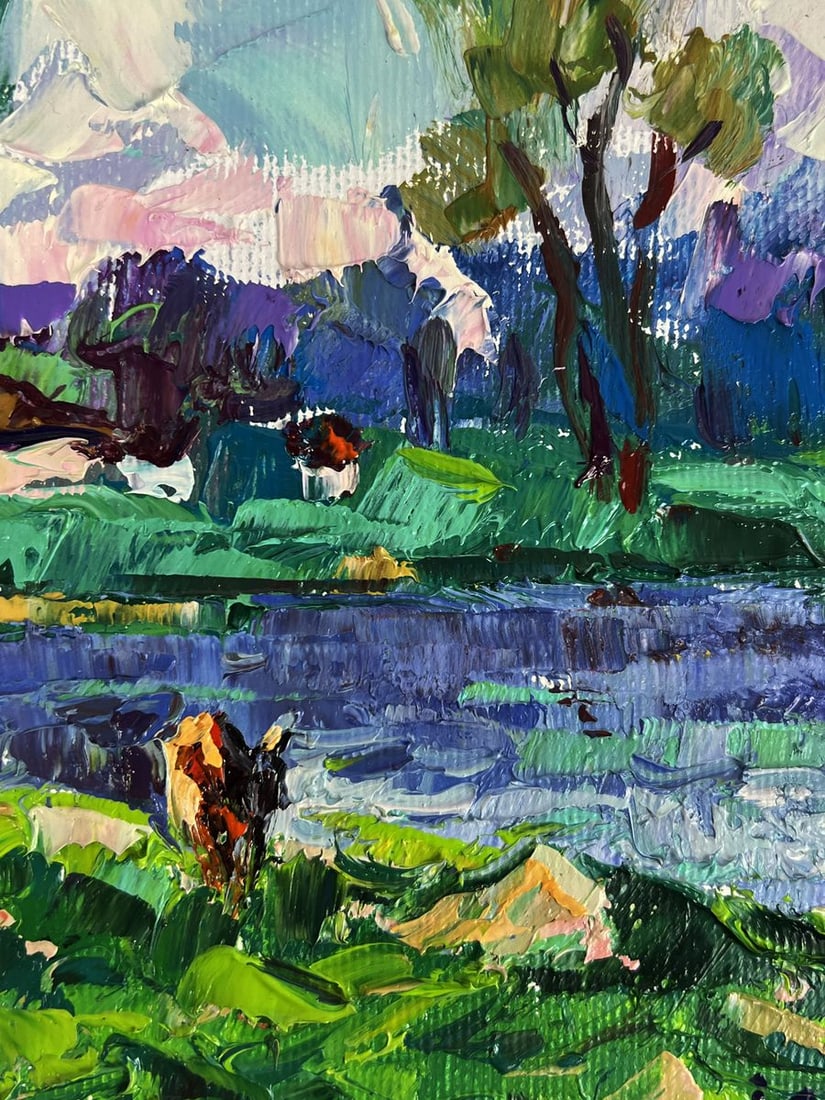 Oil painting Green meadows and a lake Oleksiy Ivanyuk - 7