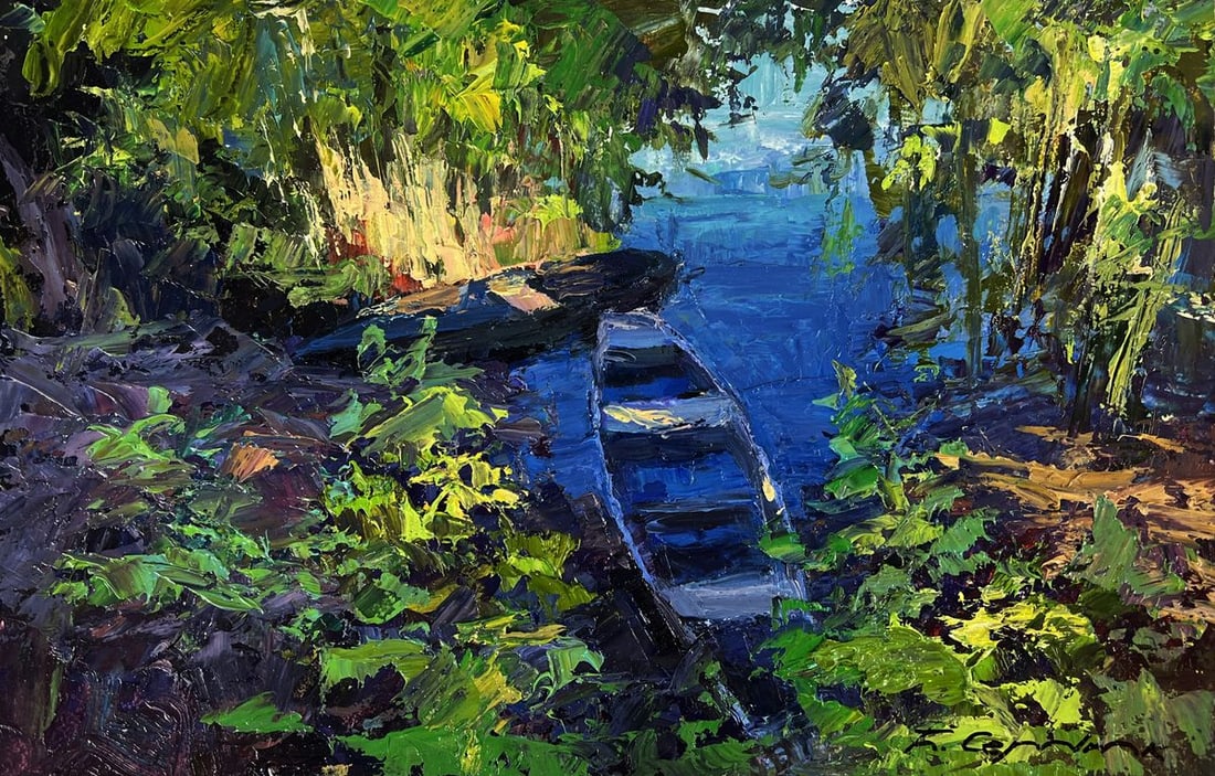 Oil painting Boats on a summer lake Boris Serdyuk: Title: Oil painting Boats on a summer lake Boris Serdyuk Description: №AAA6394 *** ABOUT THIS PAINTING *** * TITLE: "Boats on a summer lake" * ARTISTS: Boris Serdyuk* SIZE: 19.8x30.2 cm/7.79x11.