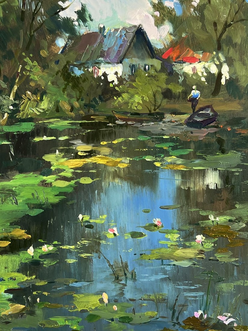 Oil painting A village lake behind the trees Yuriy Suprunchuk - 10