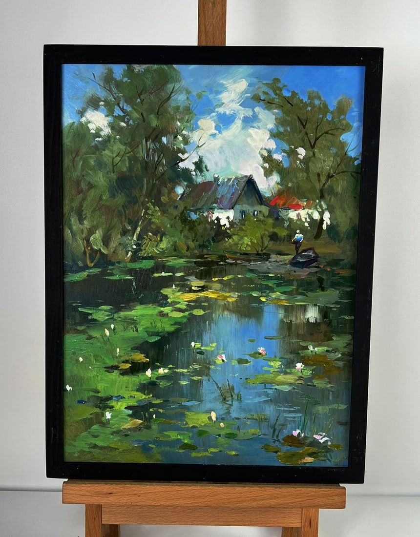 Oil painting A village lake behind the trees Yuriy Suprunchuk (1 of 11)