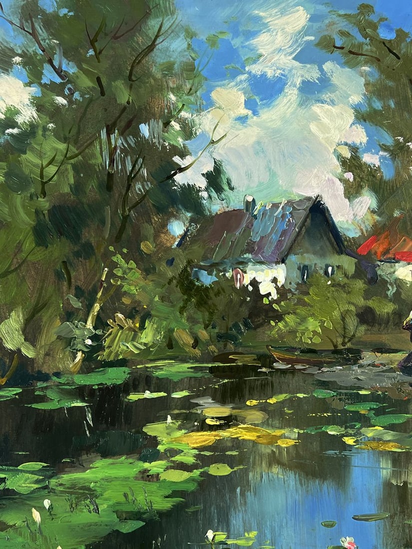 Oil painting A village lake behind the trees Yuriy Suprunchuk - 4