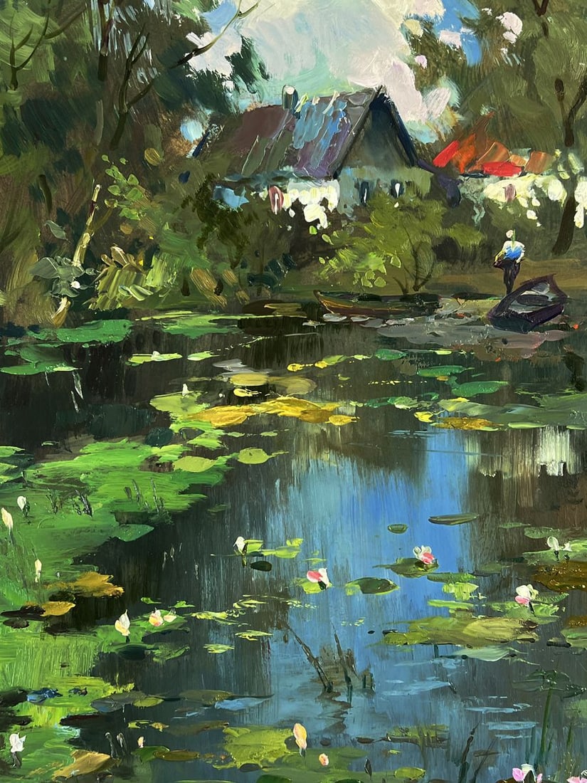 Oil painting A village lake behind the trees Yuriy Suprunchuk - 8