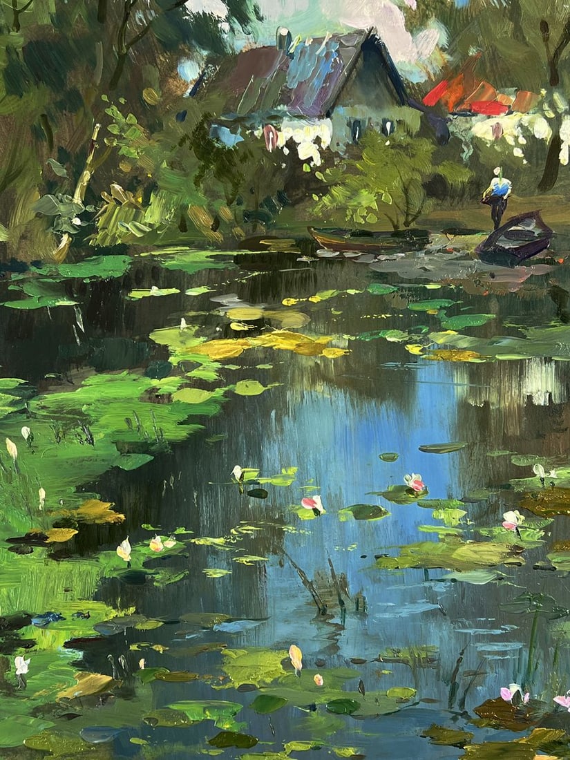 Oil painting A village lake behind the trees Yuriy Suprunchuk - 9