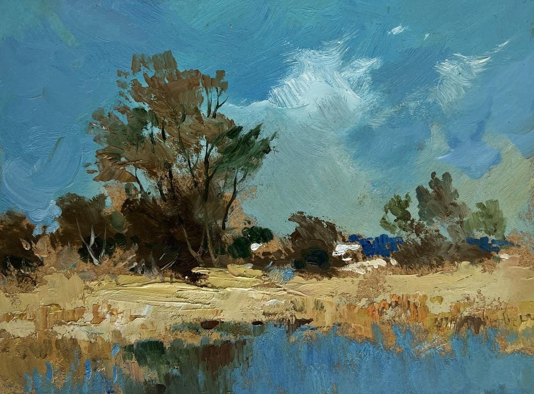 Oil painting Walking near the forest pond Yuriy Suprunchuk: Title: Oil painting Walking near the forest pond Yuriy Suprunchuk Description: №AAA4311 The painting "Walking near the Forest Pond" captures the serene beauty of nature in its untouched splendor