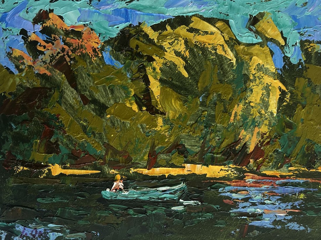 Oil painting Boating holidays Oksana Ivanyuk: Title: Oil painting Boating holidays Oksana Ivanyuk Description: №AAA4507 The painting "Boating Holidays" captures the tranquility of a warm day spent on the water, enveloped by lush greenery an