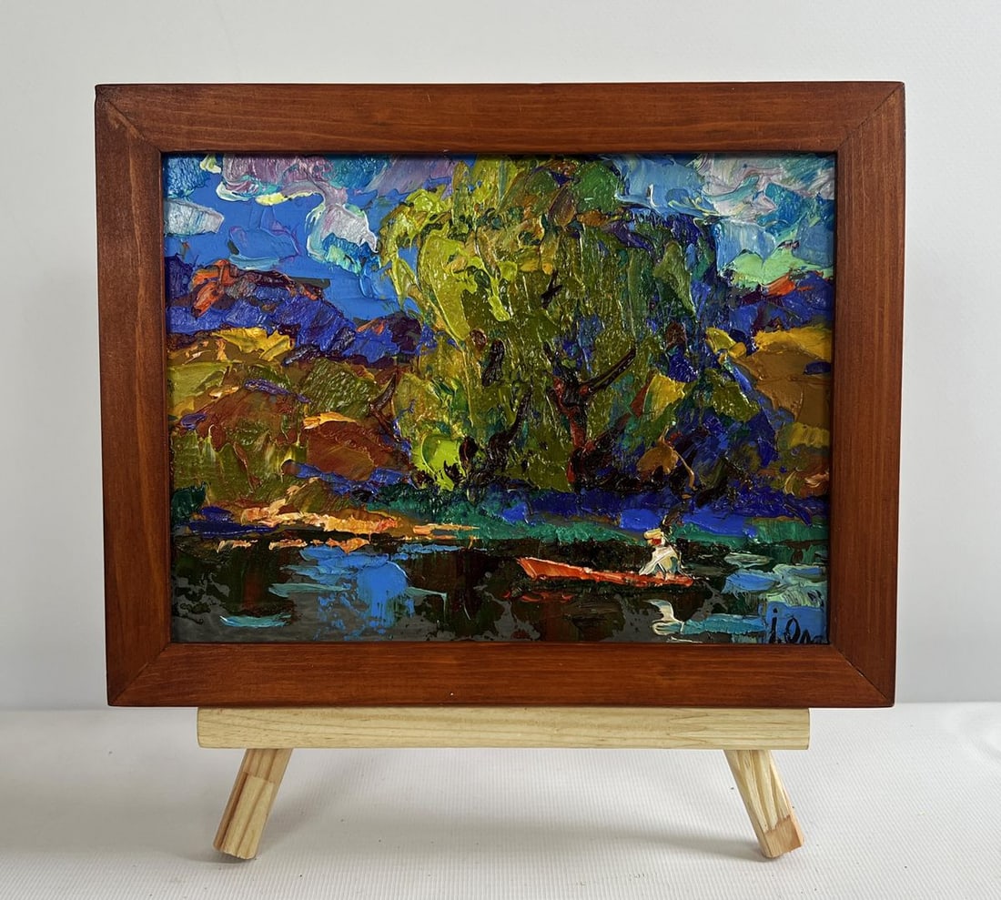 Oil painting The boat is sailing on the lake Alex Kalenyuk - 2