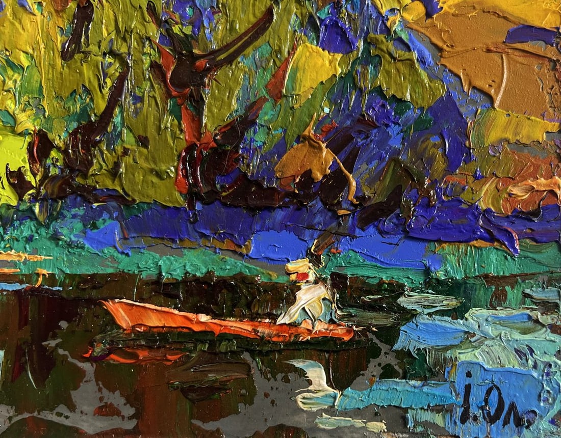 Oil painting The boat is sailing on the lake Alex Kalenyuk - 7