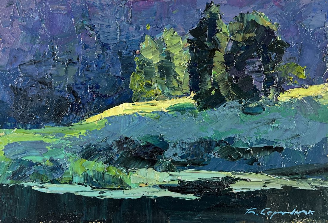 Oil painting Not far from the lake Boris Serdyuk: Title: Oil painting Not far from the lake Boris Serdyuk Description: №AAA4783 The oil painting on Cardboard titled "Not Far from the Lake" captures the quiet beauty of a summer landscape, where