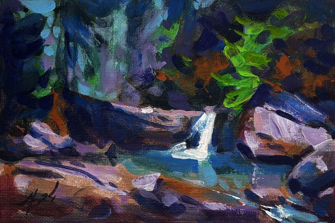 Acrylic painting Forest stream in the lake Mykhailo Patskan (1 of 10)