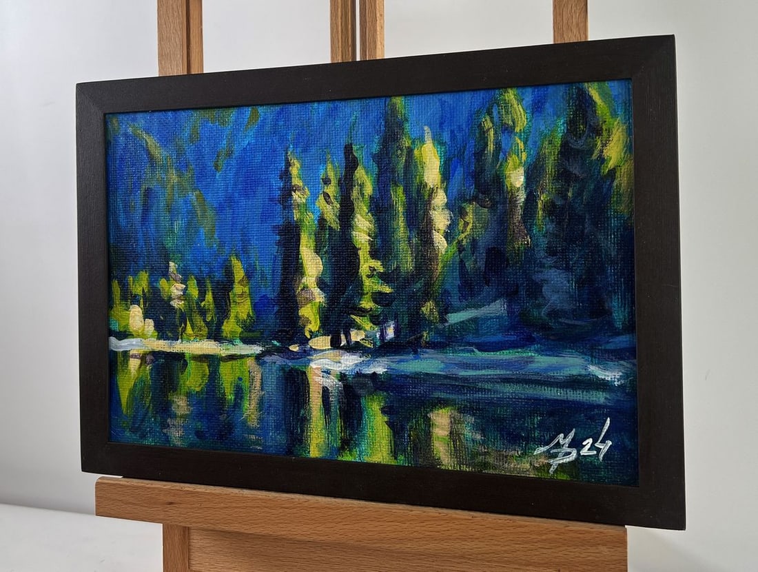 Acrylic painting Summer forest lake Mykhailo Patskan - 3