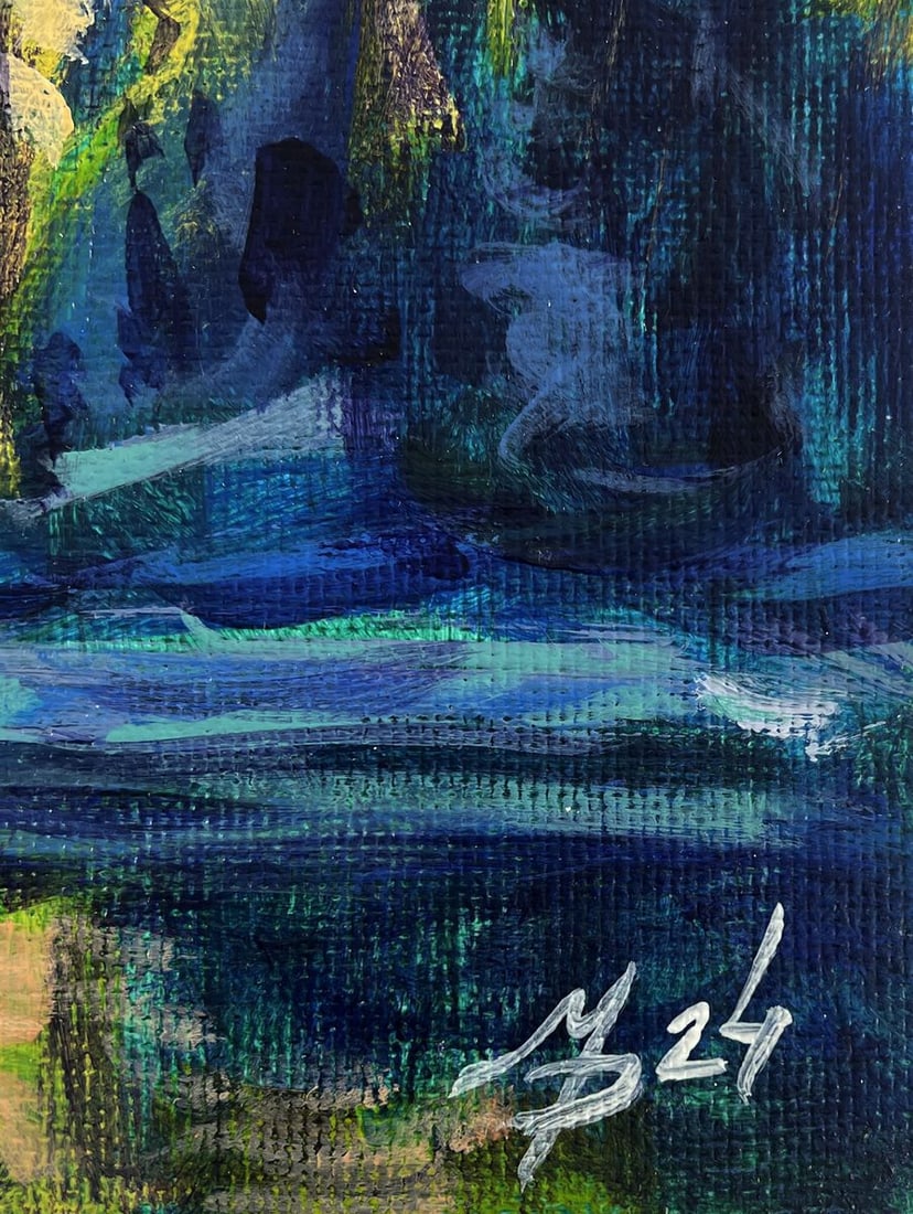 Acrylic painting Summer forest lake Mykhailo Patskan - 9