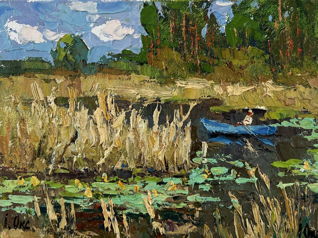 Oil painting Where water sleeps Oksana Ivanyuk: Title: Oil painting Where water sleeps Oksana Ivanyuk Description: №AAA5233 The oil painting on Canvas titled "Where Water Sleeps" captures the delicate stillness of a secluded wetland, where ti