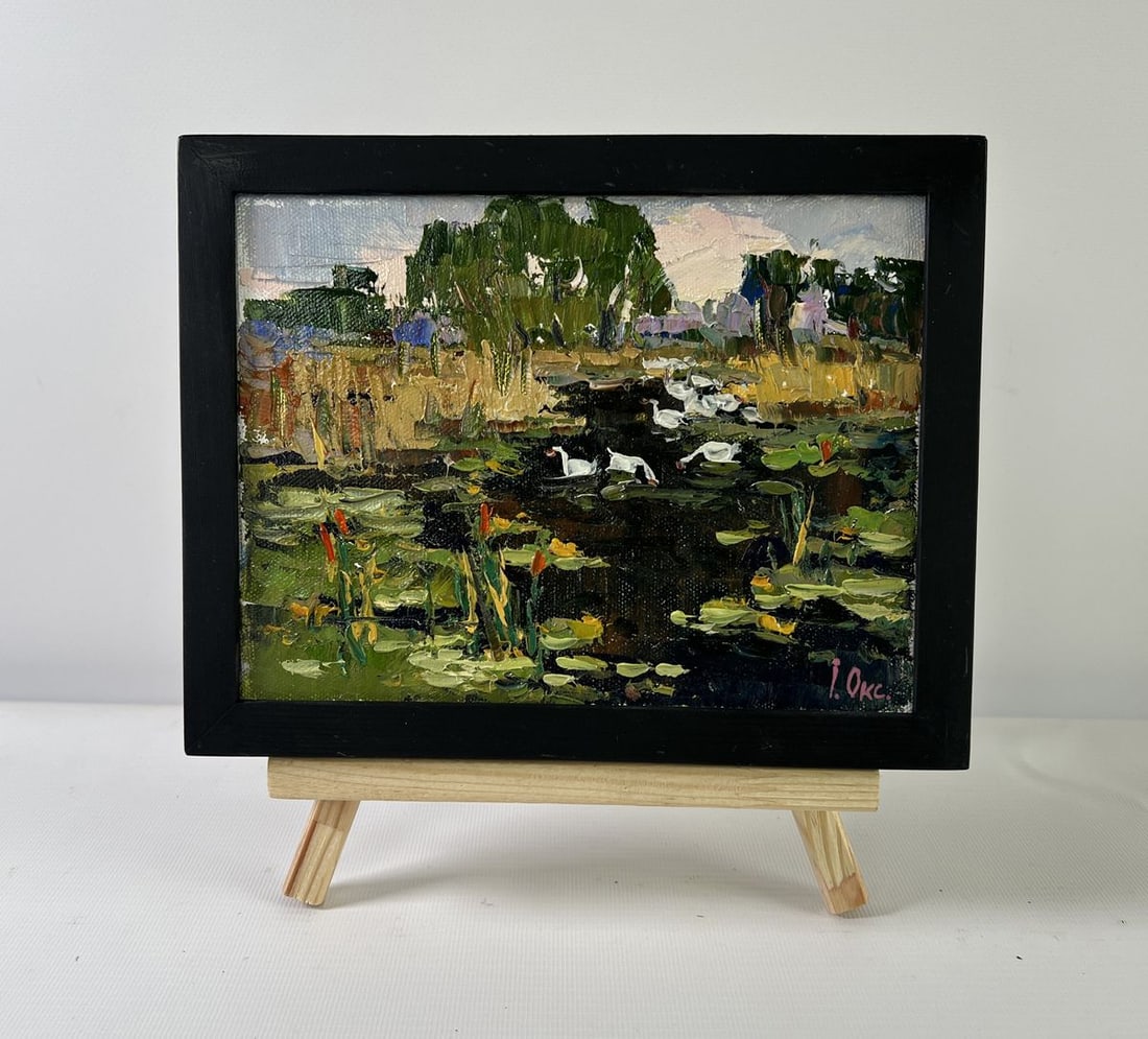 Oil painting Geese in the lake Oksana Ivanyuk - 2