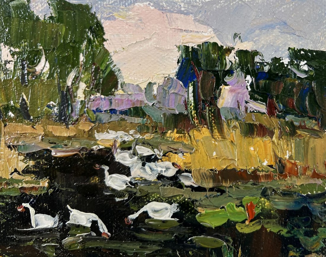 Oil painting Geese in the lake Oksana Ivanyuk - 5