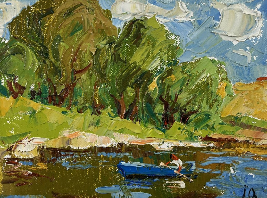 Oil painting Willows by the pond Alex Kalenyuk: Title: Oil painting Willows by the pond Alex Kalenyuk Description: №AAA5275 The oil painting on Canvas titled "Willows by the Pond" captures a serene and idyllic summer scene in which nature and