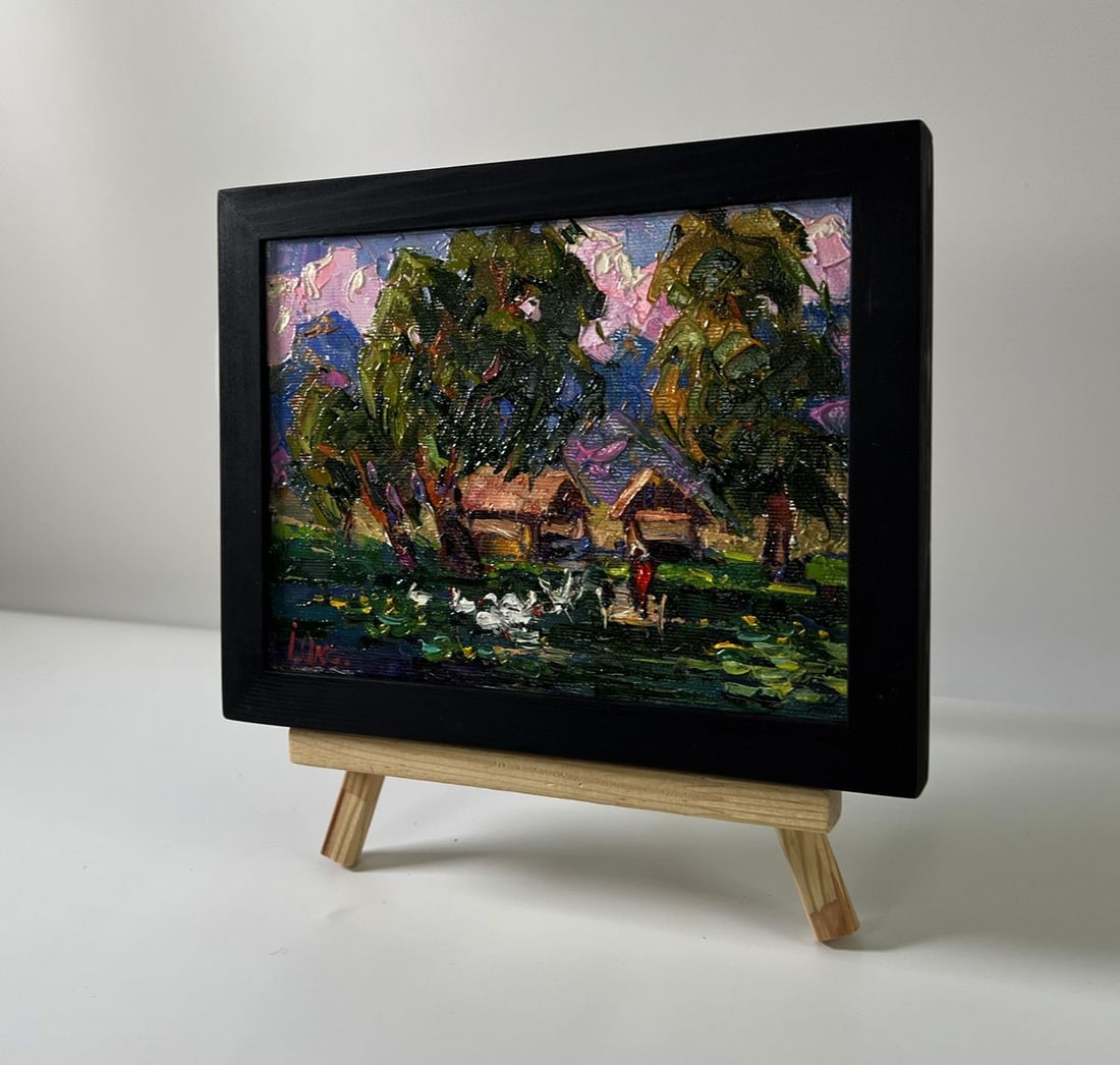 Oil painting Geese in a village lake Oksana Ivanyuk - 3