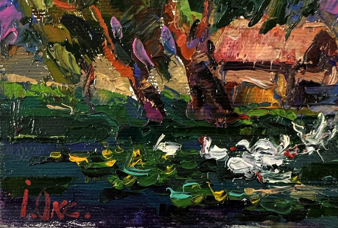 Oil painting Geese in a village lake Oksana Ivanyuk - 6