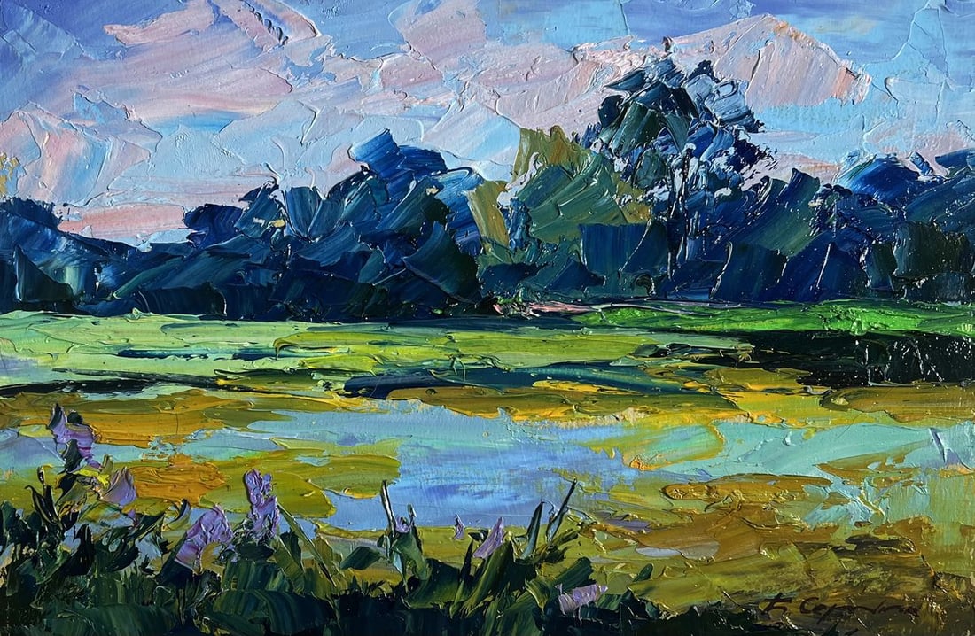 Oil painting Morning on the lake Boris Serdyuk: Title: Oil painting Morning on the lake Boris Serdyuk Description: №AAA3798 This oil painting cardboard, titled "Morning on the lake", the composition is thoughtfully arranged, drawing the viewe