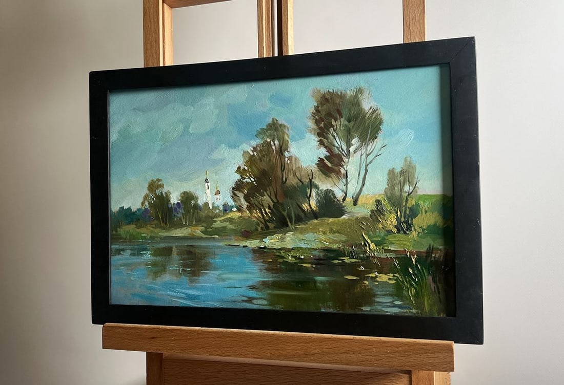 Oil painting There is a lake behind the village Yuriy Suprunchuk - 3