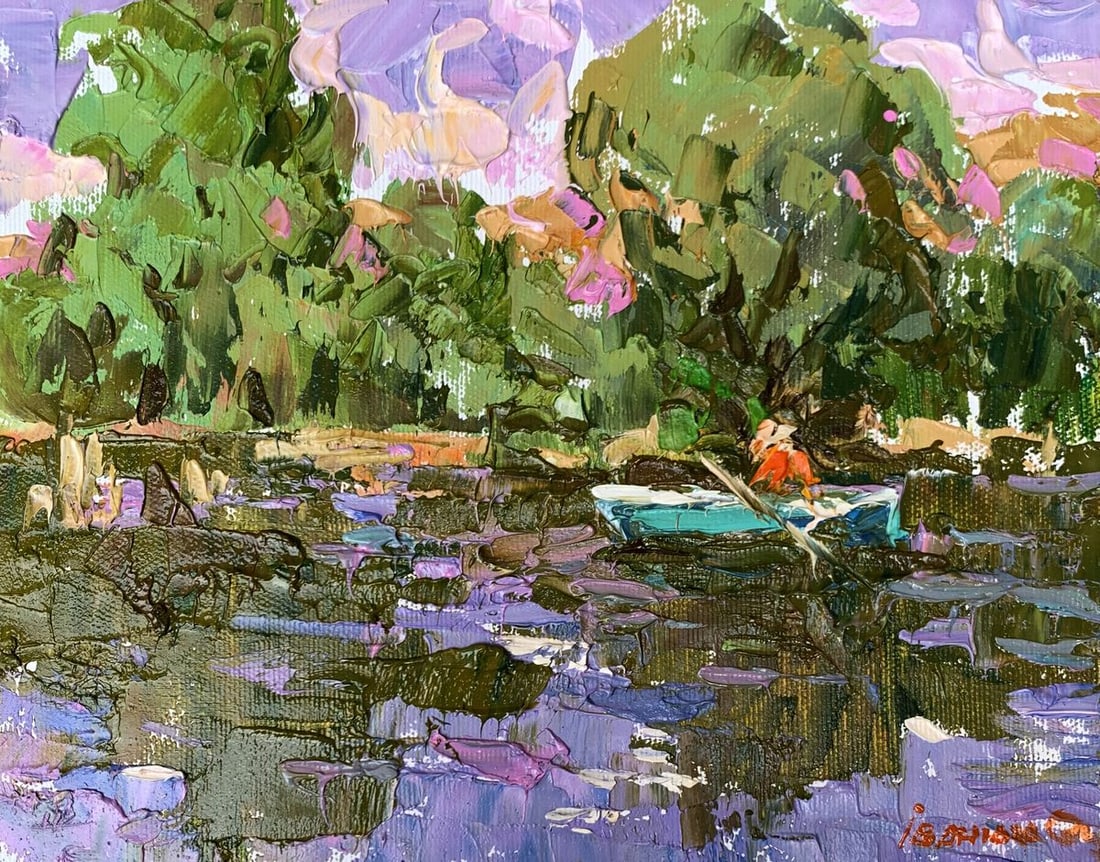 Oil painting Summer fishing Alex Kalenyuk: Title: Oil painting Summer fishing Alex Kalenyuk Description: №AAA3322"Summer Fishing" is a vivid and lively Oil painting that captures the essence of a serene summer day spent fishing. The arti