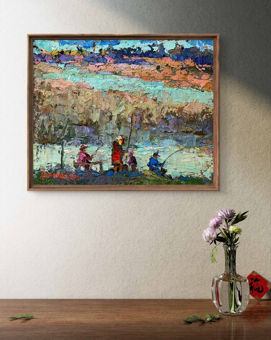 Oil painting Fishing with friends Oksana Kalenyuk - 2