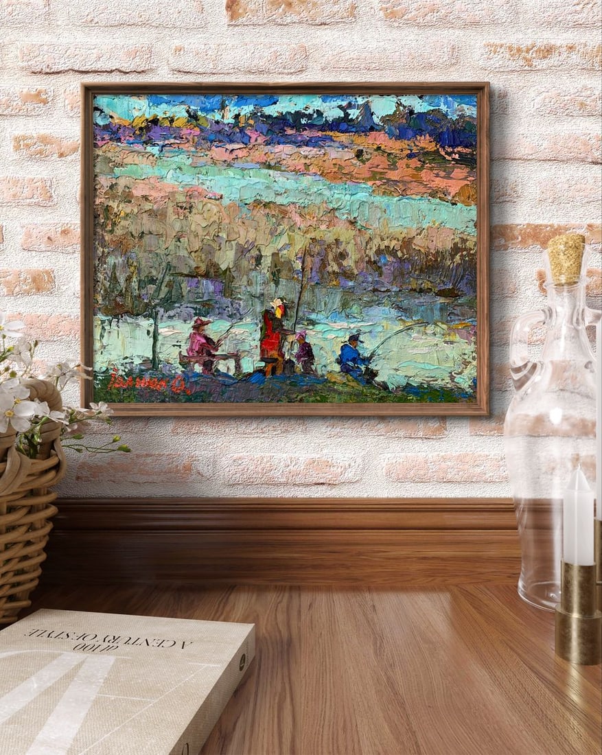 Oil painting Fishing with friends Oksana Kalenyuk - 3