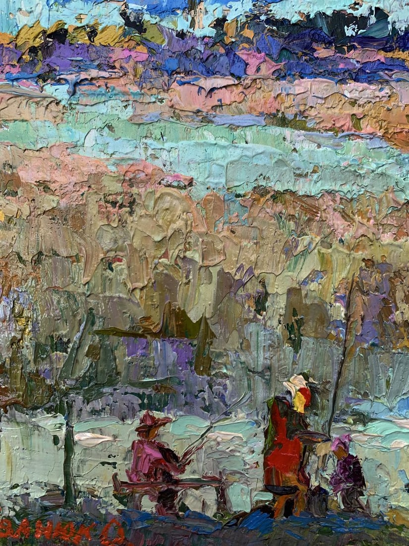 Oil painting Fishing with friends Oksana Kalenyuk - 4