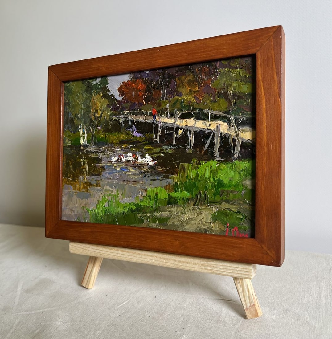 Oil painting Ducks on the lake near the bridge Oksana Kalenyuk - 3