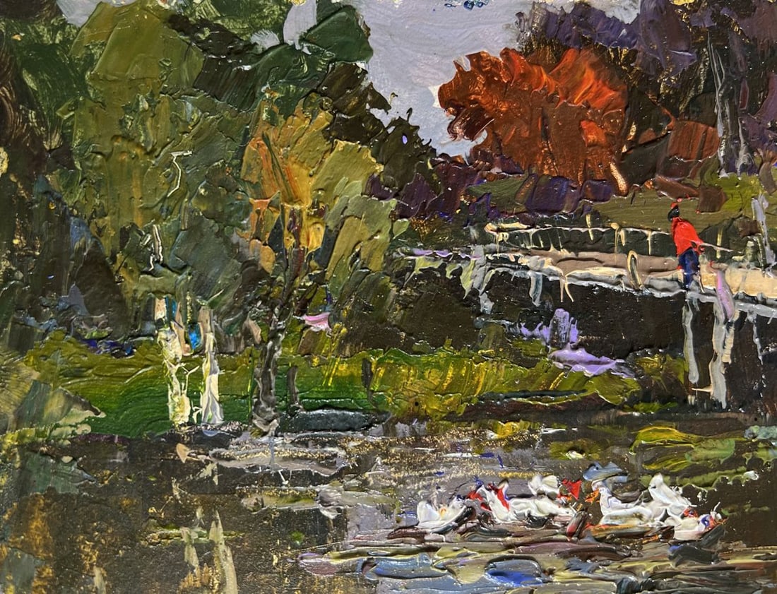 Oil painting Ducks on the lake near the bridge Oksana Kalenyuk - 4