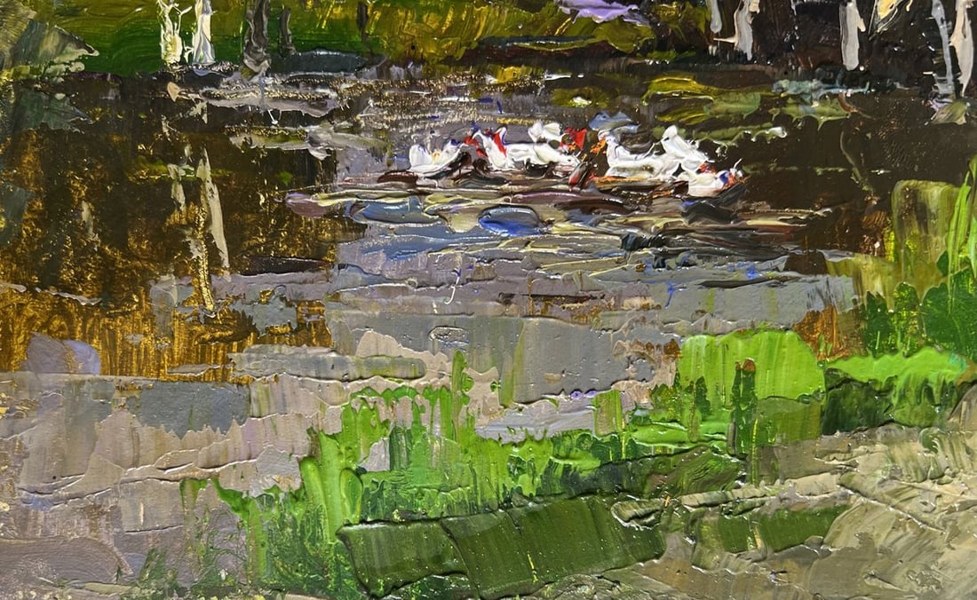 Oil painting Ducks on the lake near the bridge Oksana Kalenyuk - 8