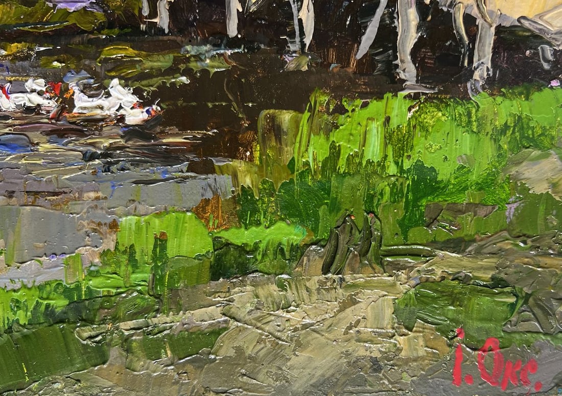 Oil painting Ducks on the lake near the bridge Oksana Kalenyuk - 9