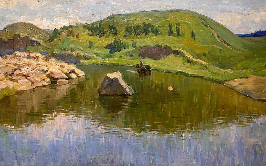 Oil painting Still water Tal'ko Boris Adol'fovich: Title: Oil painting Still water Tal'ko Boris Adol'fovich Description: №GS 361 *** ABOUT THIS PAINTING *** * TITLE: "Still water" * ARTISTS: Tal'ko Boris Adol'fovich * SIZE: 47x73 cm/'18.50x28.74