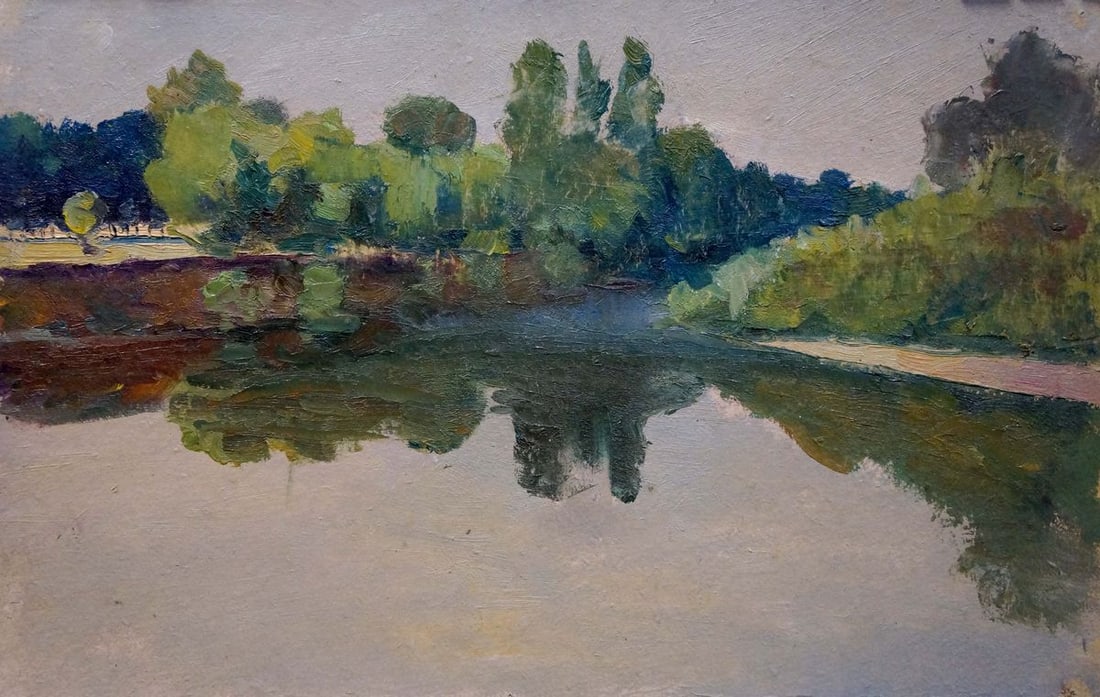 Oil painting Evening over the river Dmitry Lednev: Title: Oil painting Evening over the river Dmitry Lednev Description: №Verns 271 *** ABOUT THIS PAINTING *** * TITLE: "Evening over the river" * ARTISTS: Dmitry Lednev * SIZE: 24x36 cm/'9.44x14.