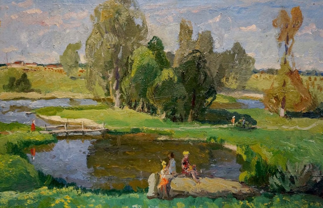 Oil painting Children at the pond (1 of 8)