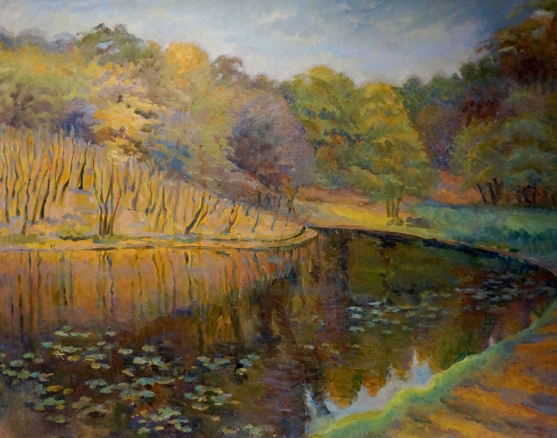 Oil painting Forest pond Titarenko Maria Anatolyevna: Title: Oil painting Forest pond Titarenko Maria Anatolyevna Description: №Verns 1255 *** ABOUT THIS PAINTING *** * TITLE: "Forest pond" * ARTISTS: Titarenko Maria Anatolyevna * SIZE: 70x90 cm/'2