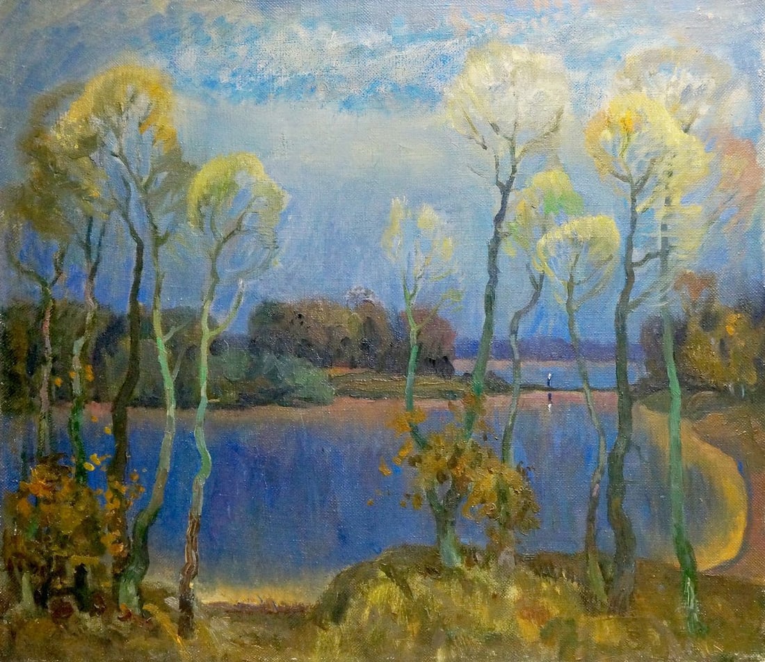Oil painting Blue day Mynka Alexander Fedorovich: Title: Oil painting Blue day Mynka Alexander Fedorovich Description: №Vern 622 *** ABOUT THIS PAINTING *** * TITLE: "Blue day" * ARTISTS: Mynka Alexander Fedorovich * SIZE: 60x70 cm/'23.62x27.55