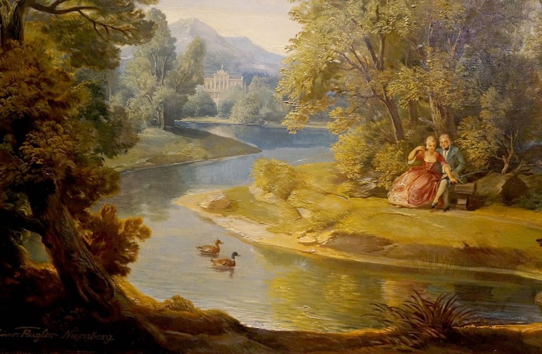 Oil painting People have a rest in the forest park - 2