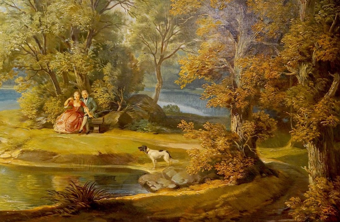 Oil painting People have a rest in the forest park - 3