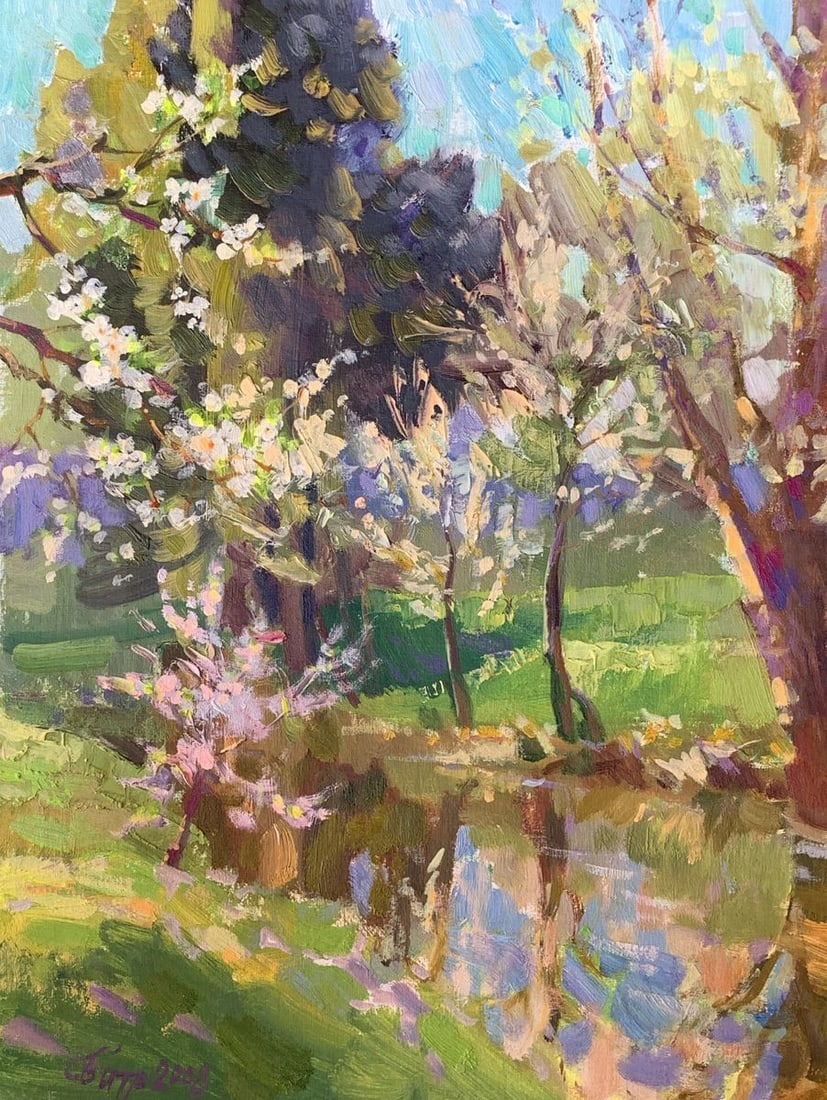 Oil painting Spring motif Batrakov Vladimir Grigorievich: Title: Oil painting Spring motif Batrakov Vladimir Grigorievich Description: №AAA2016 This beautiful oil painting is the perfect way to bring the beauty of spring into your home. The lovely gree