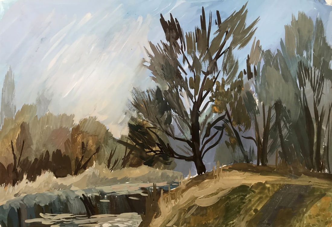 Gouache painting Autumn days Unknown artist (1 of 11)