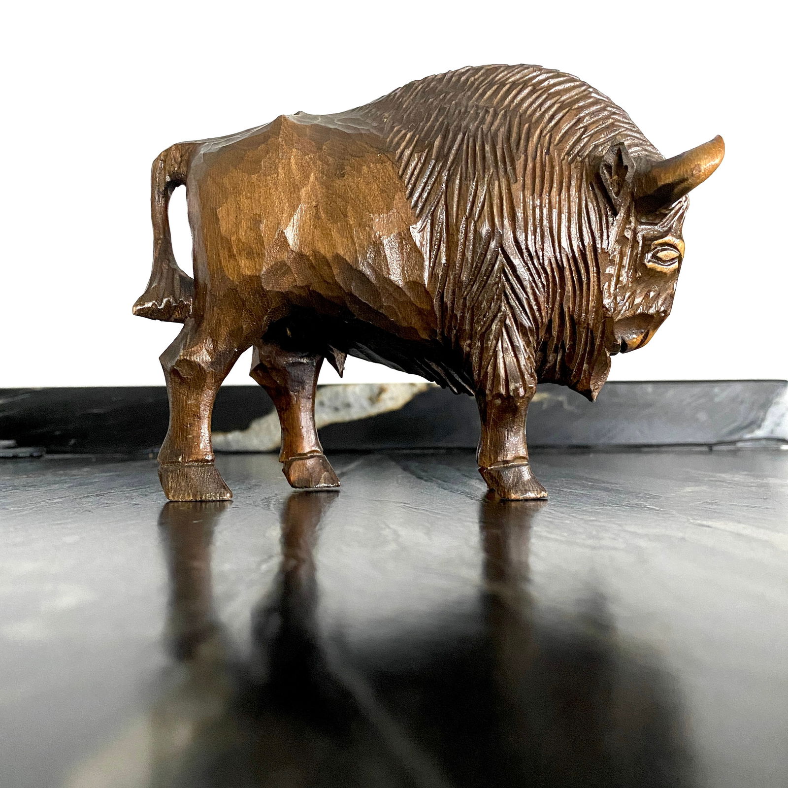 Amazing Vintage Wood Statue shaped like a Bison ramming a tree - 7