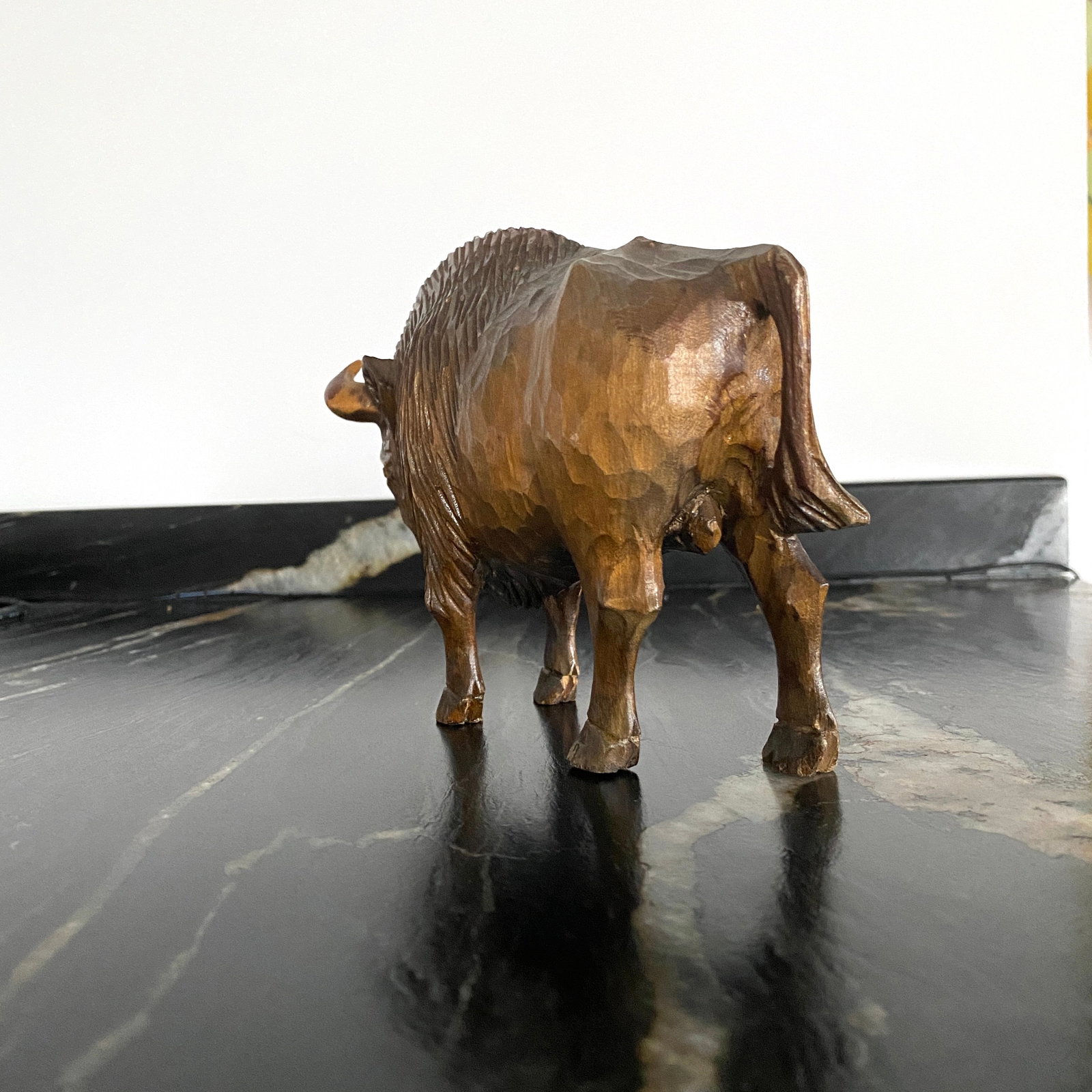 Amazing Vintage Wood Statue shaped like a Bison ramming a tree - 8