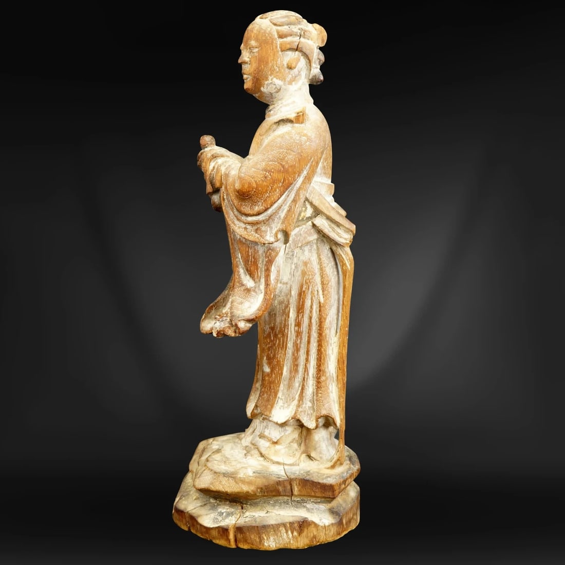 Chinese Ming Carved Wood Courtier Figure - 3