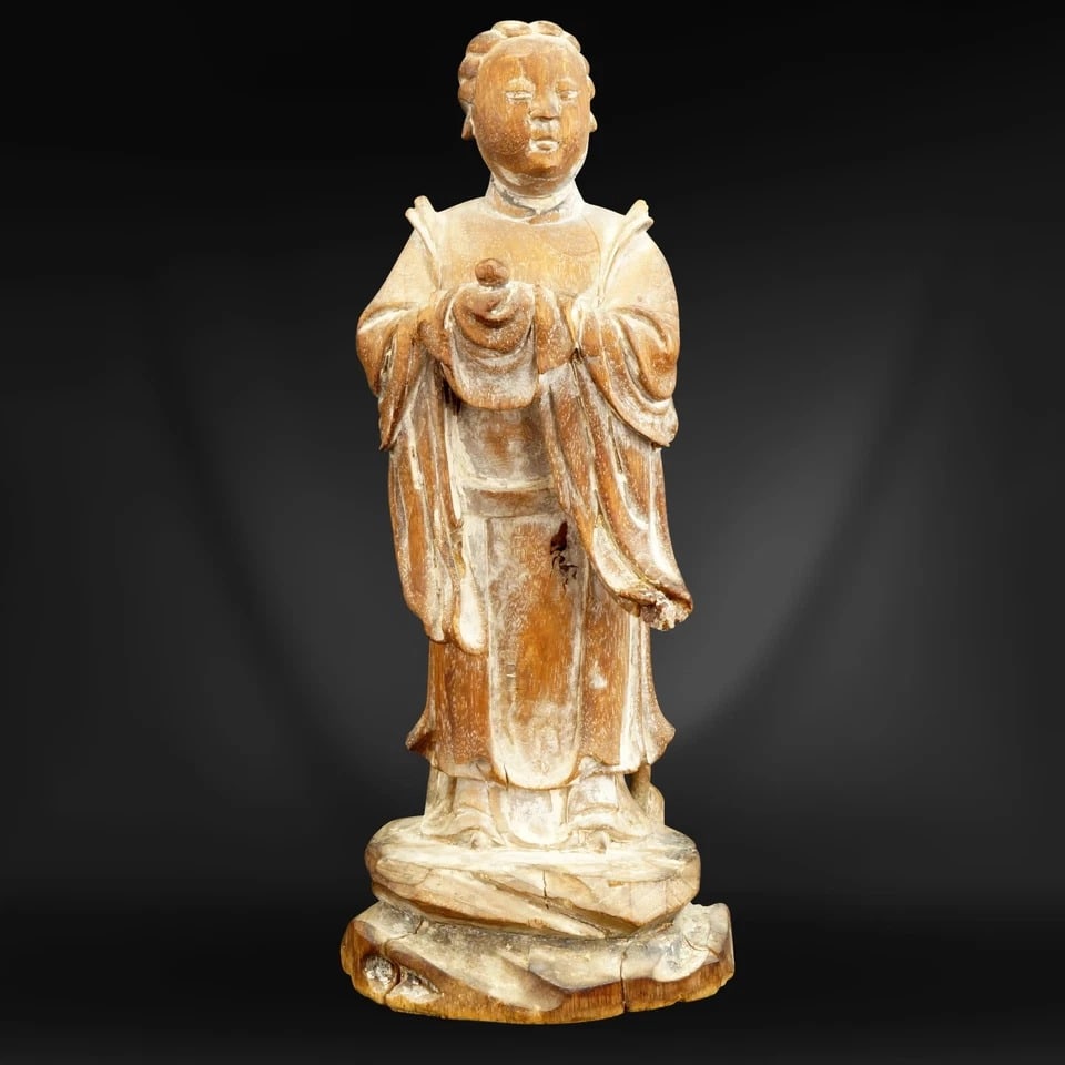 Chinese Ming Carved Wood Courtier Figure - 5