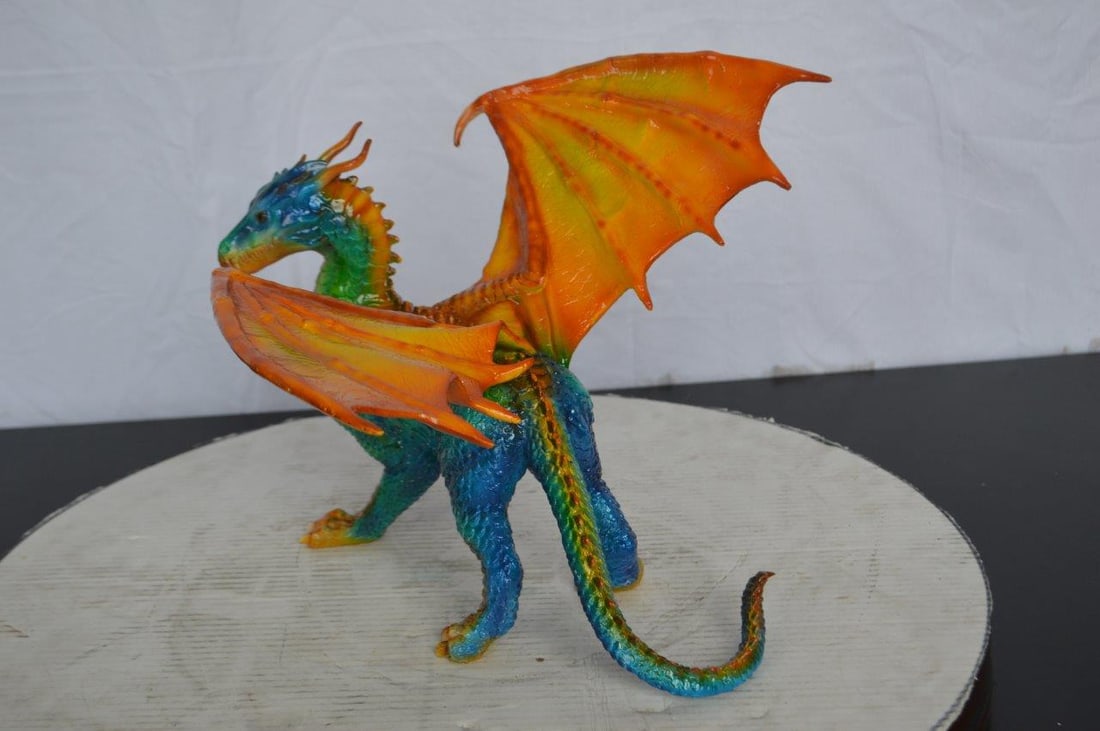 Painted Dragon Bronze Statue - Size: 16"L x 15"W x 12"H. - 11