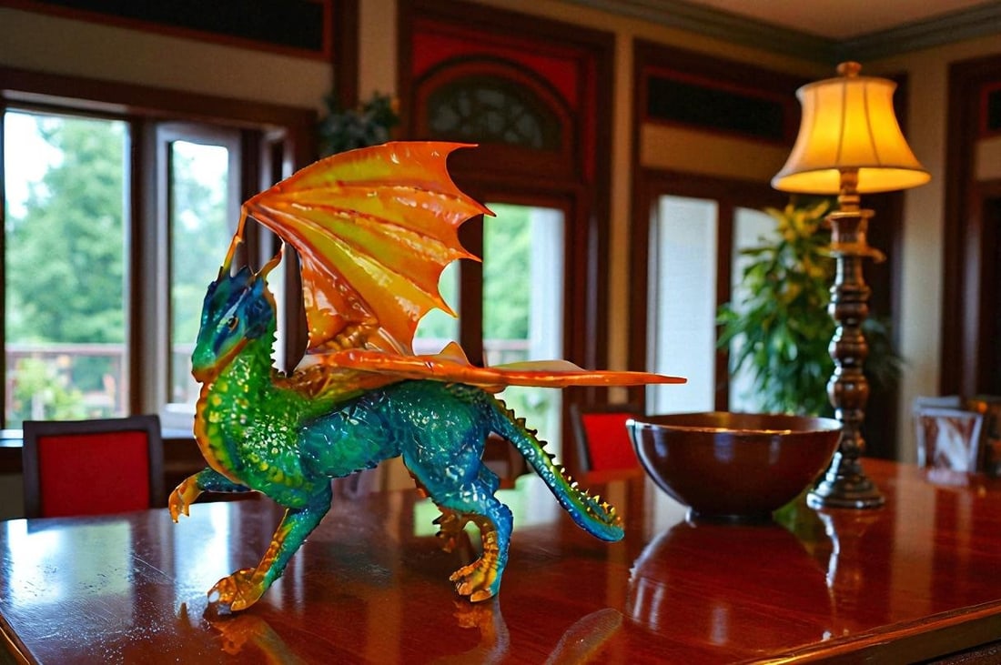 Painted Dragon Bronze Statue - Size: 16"L x 15"W x 12"H. - 3