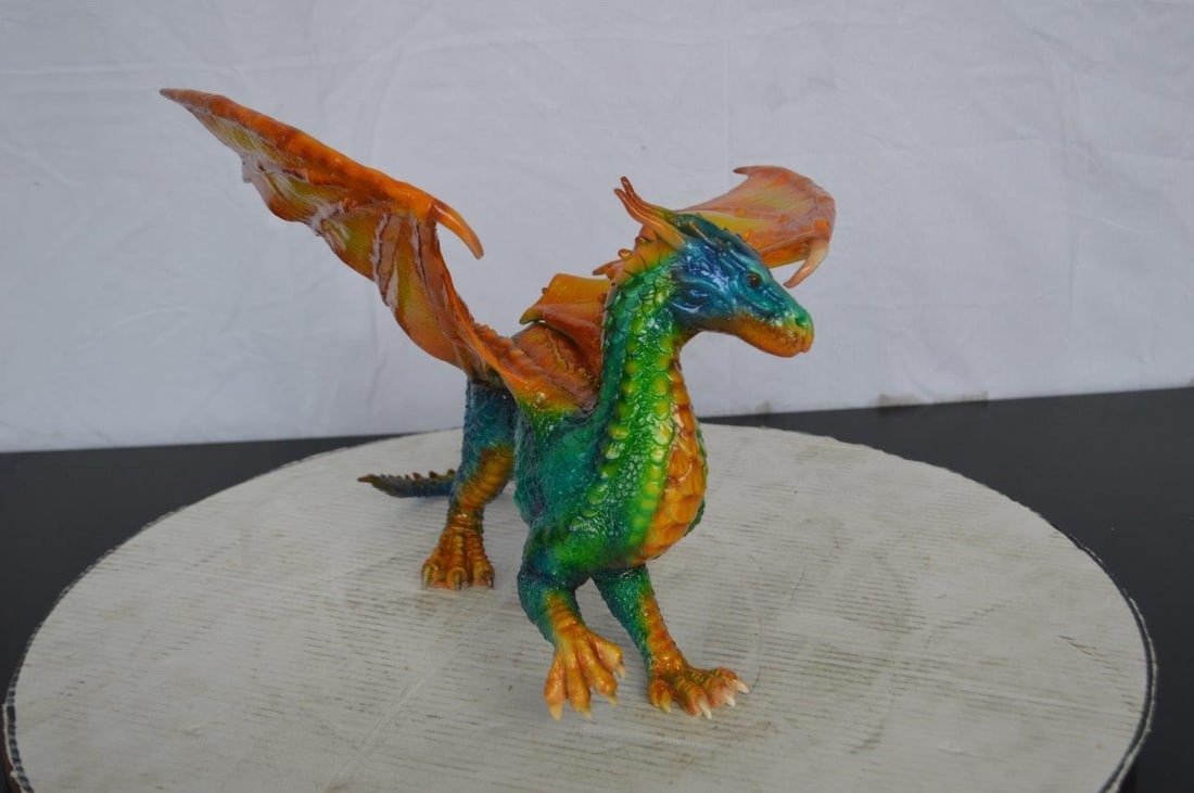 Painted Dragon Bronze Statue - Size: 16"L x 15"W x 12"H. - 6