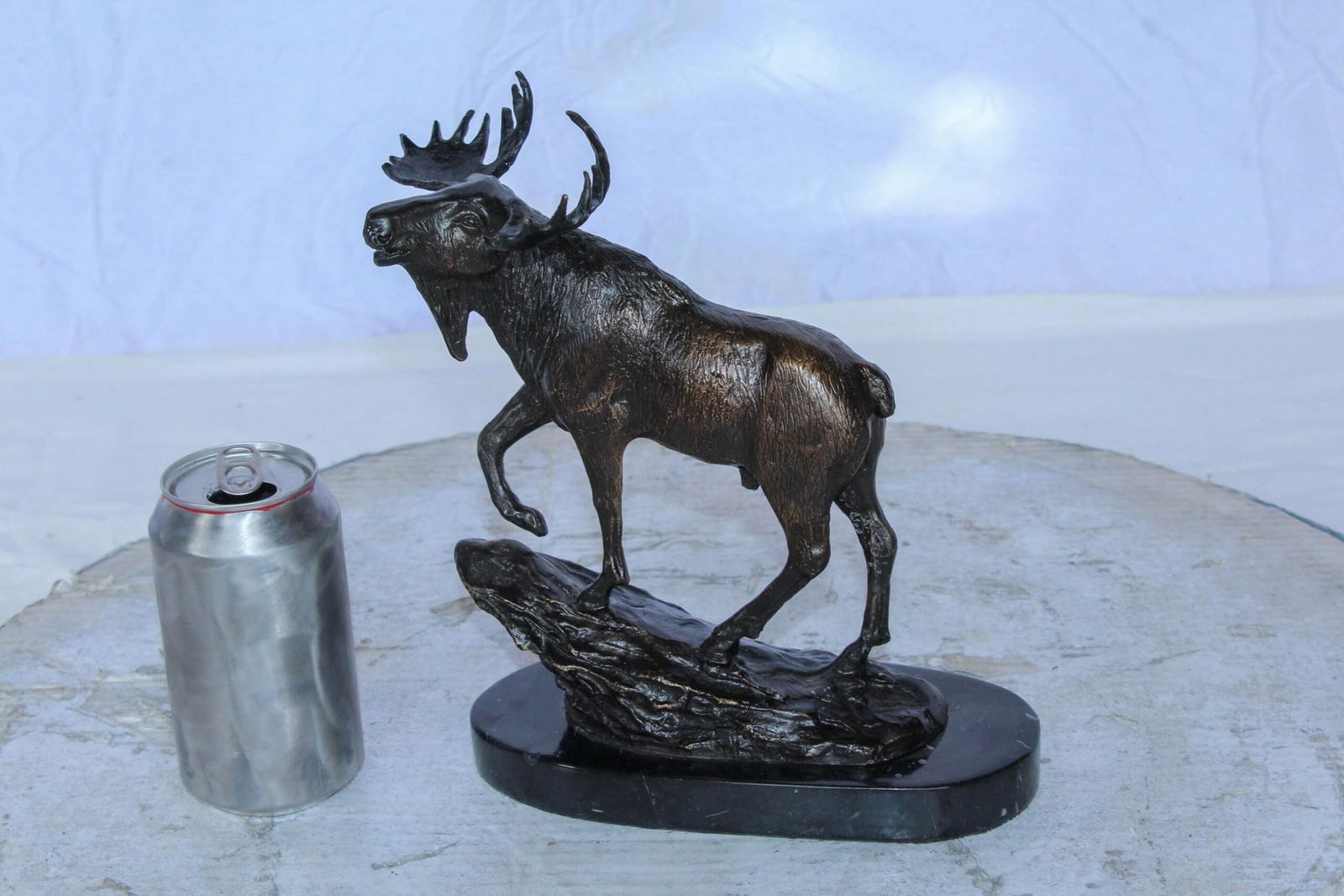 Bronze Moose Statue on Marble Base with Antlers Raised 10" x 6" x 9"H - 4