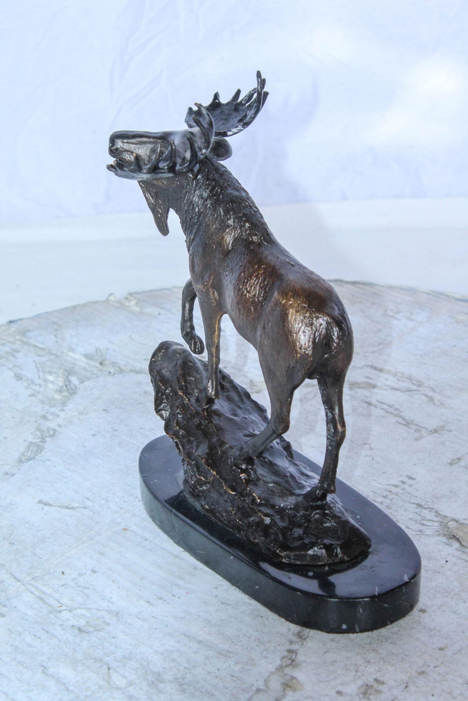 Bronze Moose Statue on Marble Base with Antlers Raised 10" x 6" x 9"H - 6