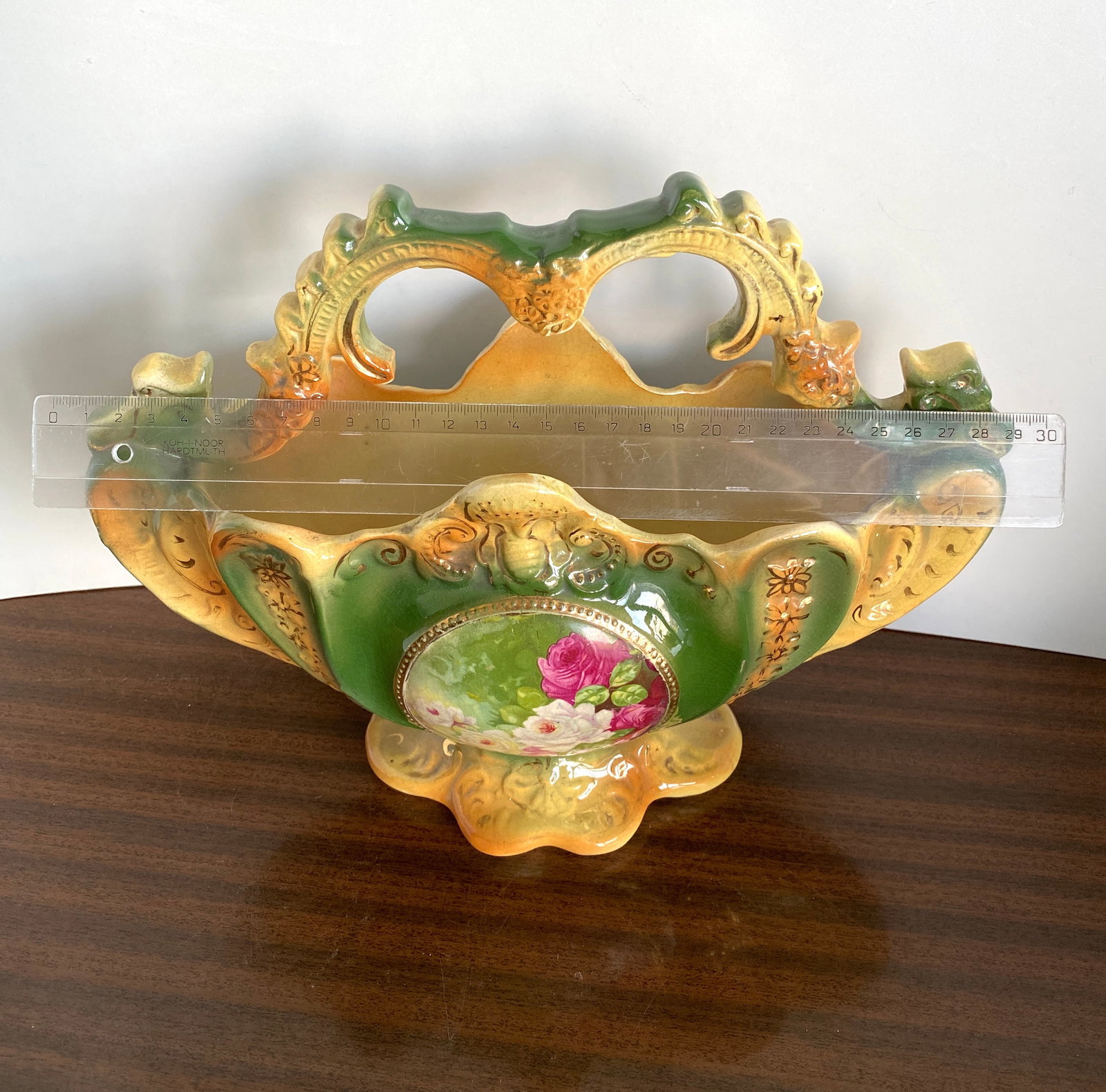 vintage Faience fruits vase, England 29x12x23 1.23kg - 3